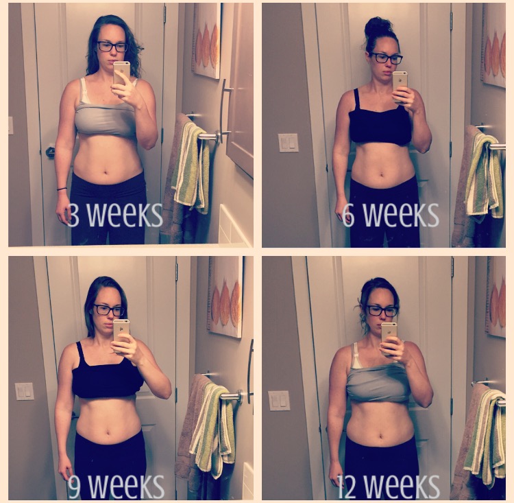 3, 6, 9, 12 weeks postpartum front view